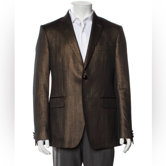 ETRO Cotton Blend Metallic Bronze Textured Two Button Blazer Jacket EUC IT 50 - Picture 1 of 14